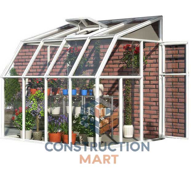 Wall-mounted polycarbonate greenhouse by Constructionmart, ideal for home gardening and small vegetable cultivation in limited spaces.