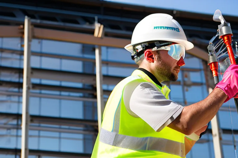 Close-up of construction worker weather-sealing a multiwall polycarbonate panel with silicone