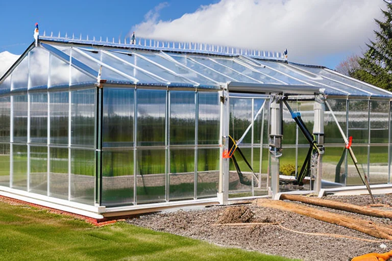 Worker using soft brush and mild soap to clean a clear polycarbonate panel roof